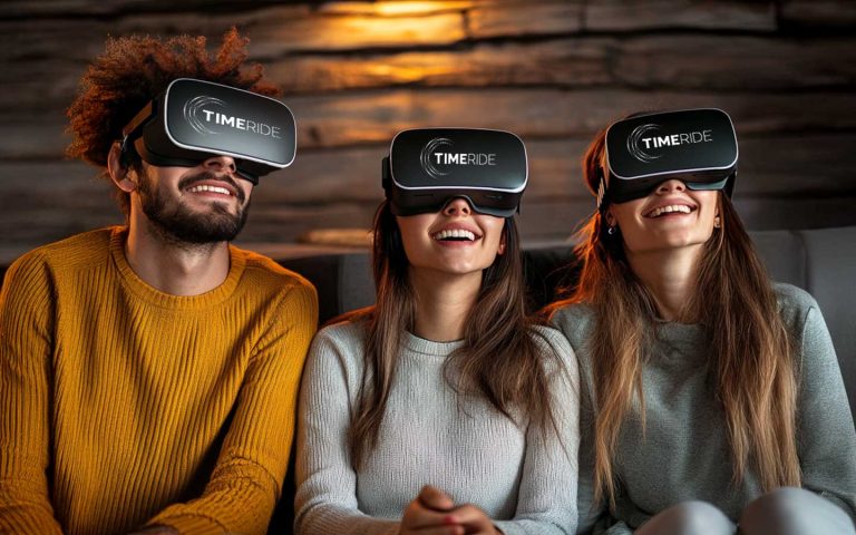 Drei Freunde tragen eine VR-Brille